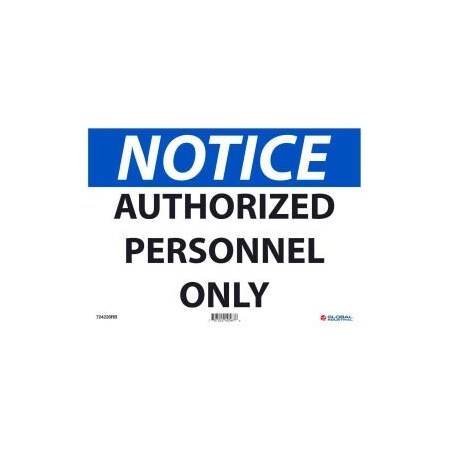 Nmc Notice Authorized Personnel Only 10x14 Rigid Plastic GLON34RB